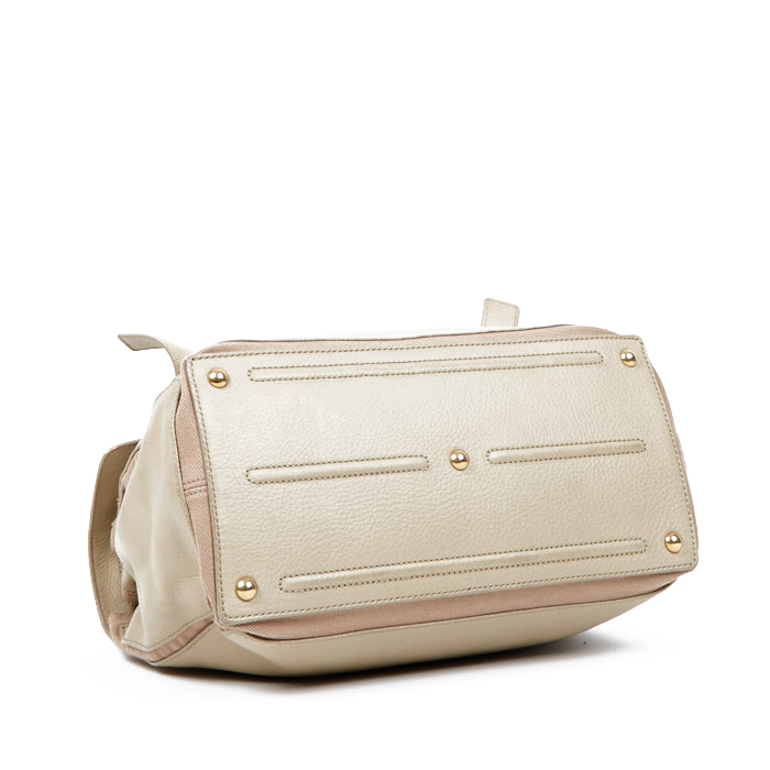 Yves Saint Laurent Muse Two handbag in leather and beige canvas - Detail D3