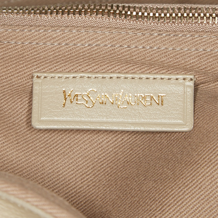 Yves Saint Laurent Muse Two handbag in leather and beige canvas - Detail D5