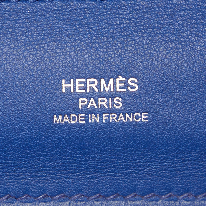 Sac bandoulière Hermès 24/24 mini en cuir togo et cuir Swift Bleu France - Detail D5