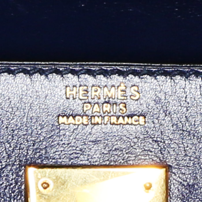 Hermes Kelly 32 cm handbag in blue box leather - Detail D5
