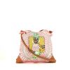 Shoulder bag in varnished pink, yellow and green silk and gold Barenia leather - 360 thumbnail
