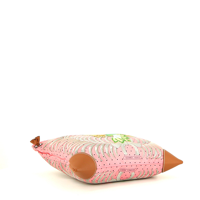 Bolso bandolera en seda rosa pálido, amarilla y verde y cuero Barenia color oro - Detail D4