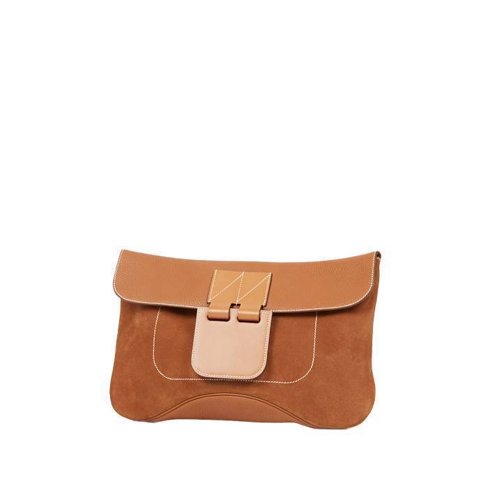 Hermès Virevolte pouch in doblis calfskin and gold togo leather - 00pp