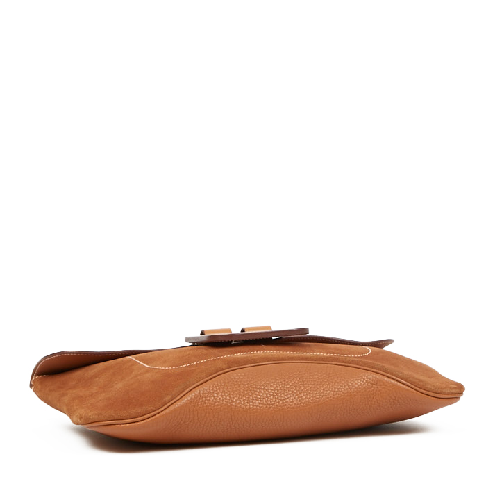 Bolsito de mano Hermès Virevolte en cuero de ternero doblis y cuero togo color oro - Detail D3