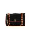 Chanel  Vintage handbag  in blue quilted leather  and red piping - 360 thumbnail