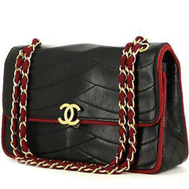 Sac à main Chanel  Vintage en cuir matelassé bleu et jonc rouge