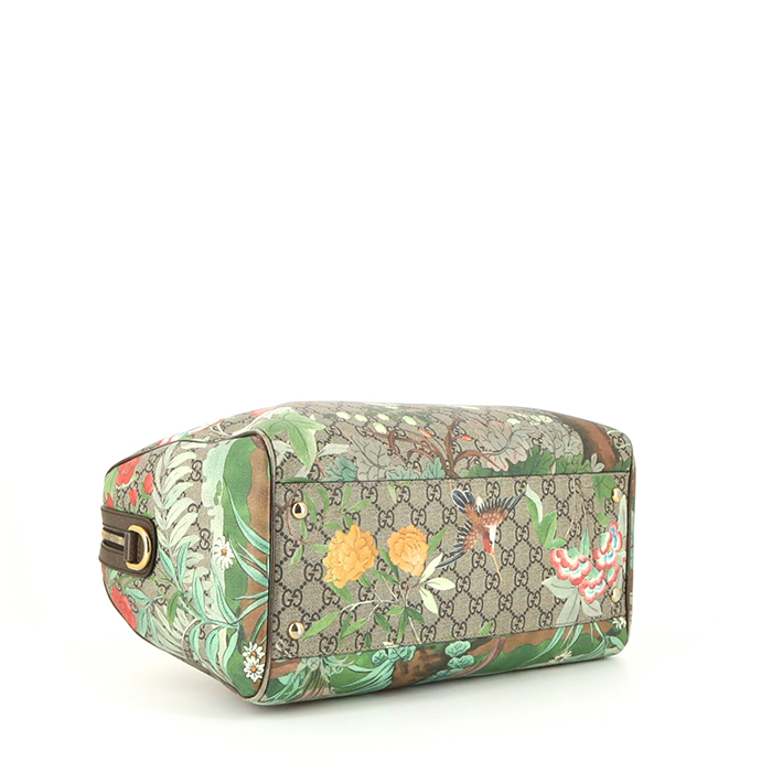 Sac à main Gucci Bowling en toile monogram grise et cuir marron - Detail D5