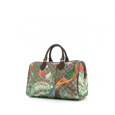 Bolso de mano Gucci Bowling en lona Monogram gris y cuero marrón