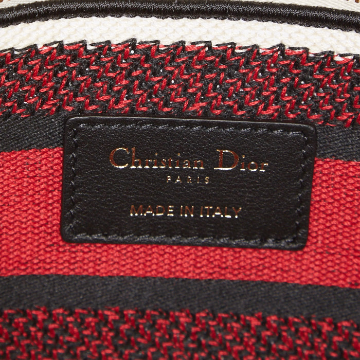 Bolso de mano Dior Lady Dior en lona blanca, roja y negra - Detail D4