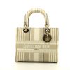 Dior Lady Dior handbag in beige and white canvas - 360 thumbnail