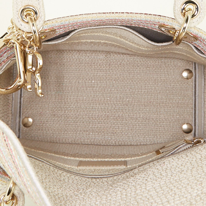 Dior Lady Dior handbag in beige multicolor canvas - Detail D3