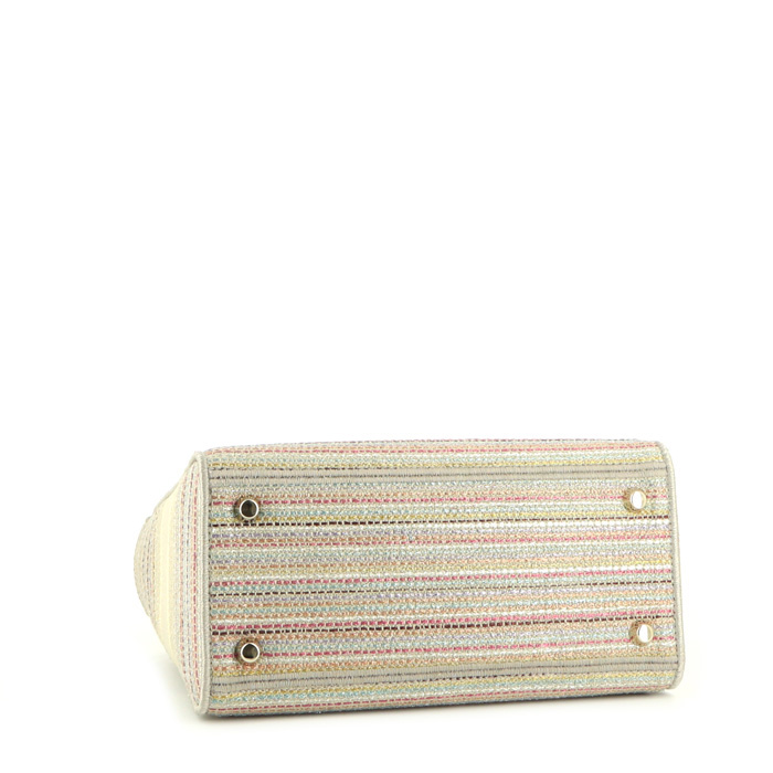 Sac à main Dior Lady Dior en toile multicolore beige - Detail D5