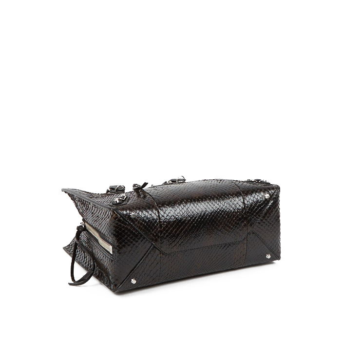 Bolso de mano Balenciaga Papier en piel de pitón marrón - Detail D3