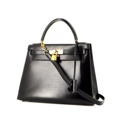 Bolso de mano Hermès Kelly 28 cm en cuero box negro