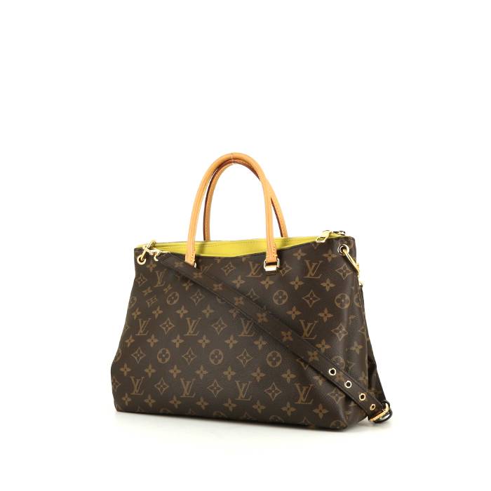 Louis Vuitton Pallas handbag in brown monogram canvas and yellow grained leather - 00pp
