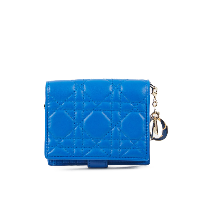 Portefeuille Dior Lady Dior petit en cuir cannage bleu - Detail D2
