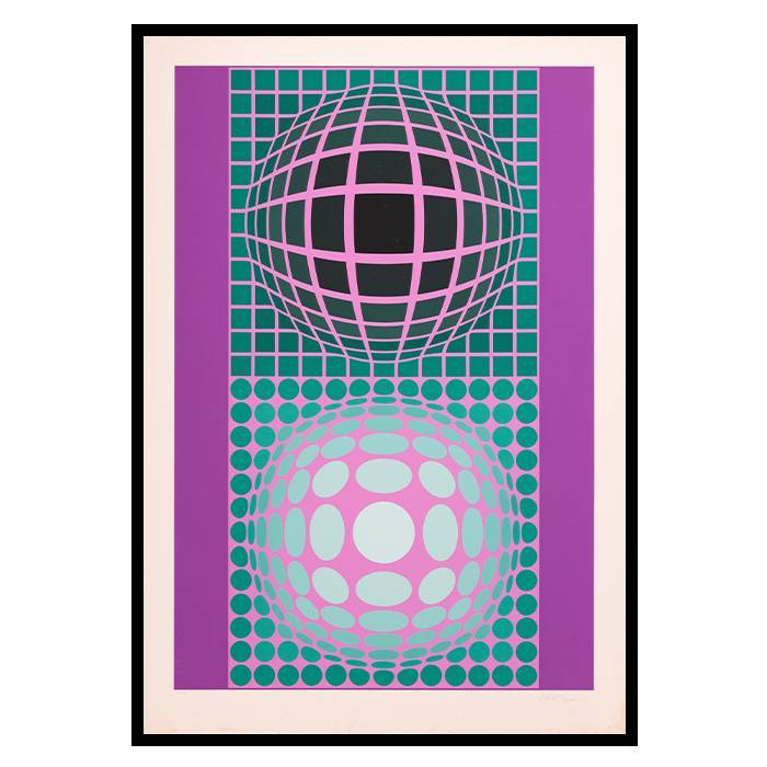 Victor Vasarely, "Oltar-Zoeld", silkscreen in colors on paper, signed, justified and framed, of 1985/86 - 00pp