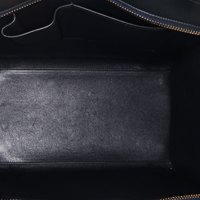 Celine Luggage small model handbag in dark blue and black leather and electric blue suede - Detail D2