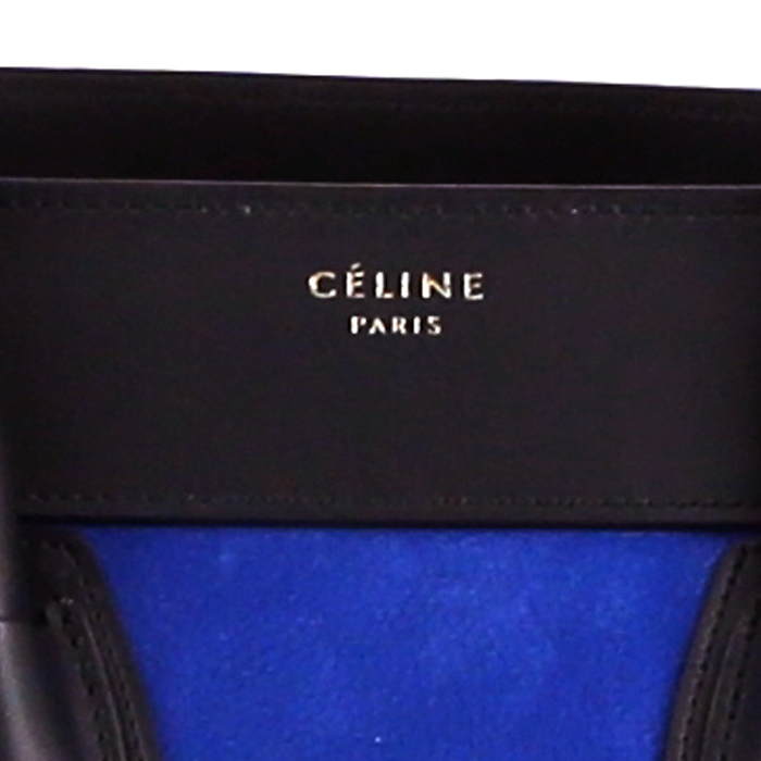 Borsa Celine Luggage modello piccolo in pelle blu scuro e nera e camoscio blu elettrico - Detail D4