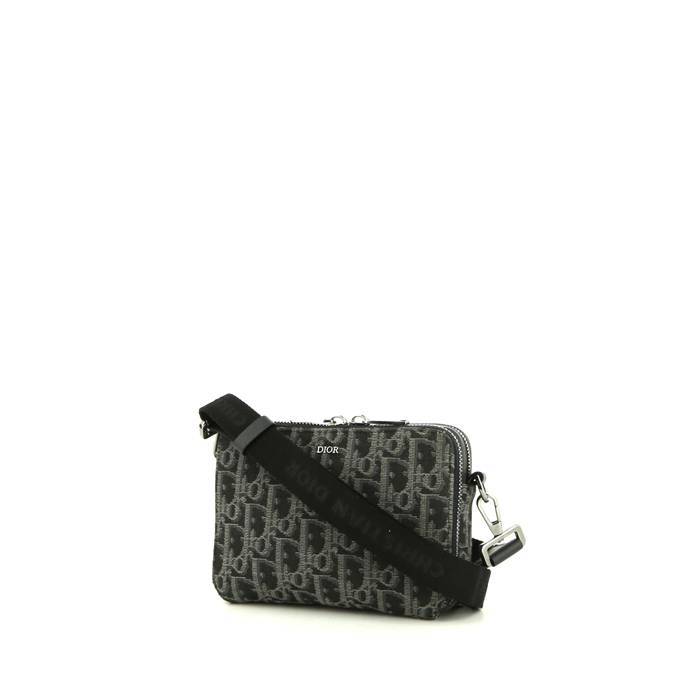 Dior shoulder bag in grey and black monogram canvas Oblique and grey leather - 00pp