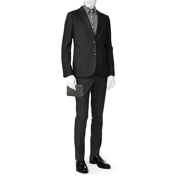 Dior  shoulder bag  in grey and black monogram canvas Oblique  and grey leather - Detail D1