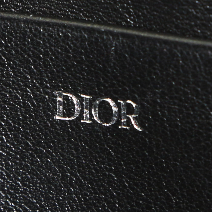 Sac bandoulière Dior  en toile monogram Oblique grise et noire et cuir gris - Detail D4