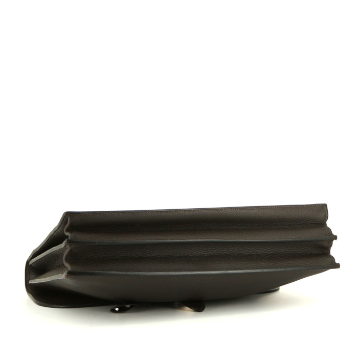 Porte-documents Hermès Sac à dépêches en cuir grainé marron-glacé - Detail D4