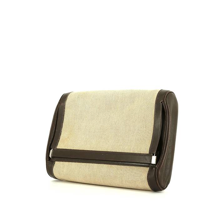 Hermès Vintage bag in brown leather and beige canvas - 00pp