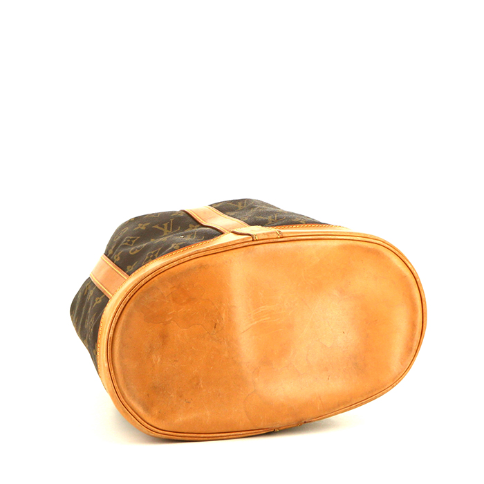 Sac à dos Louis Vuitton Randonnée en toile monogram marron et cuir naturel - Detail D4