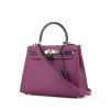 Hermès Kelly 25 cm Touch handbag in purple Anemone leather and purple Amethyst niloticus crocodile - 00pp thumbnail