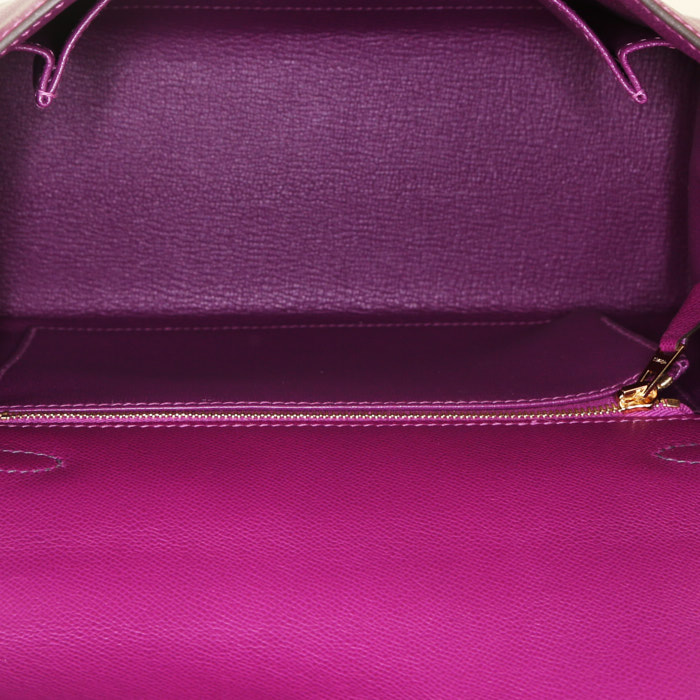 Bolso de mano Hermès Kelly 25 cm Touch en cuero violeta Anemone y cocodrilo niloticus violeta Amethyst - Detail D3