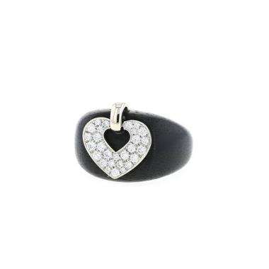 Poiray Coeur Secret large model ring in white gold,  ebony and diamonds