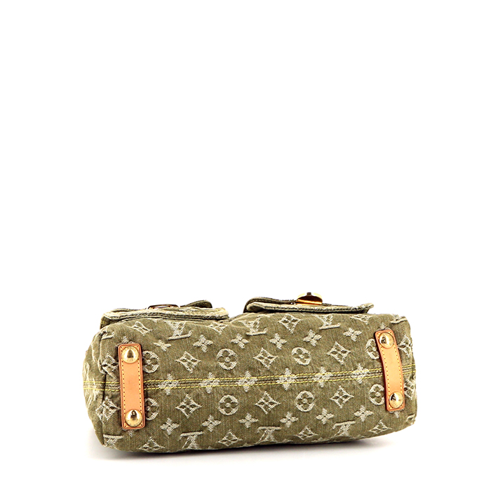 Louis Vuitton Baggy handbag in khaki monogram denim canvas and natural leather - Detail D4