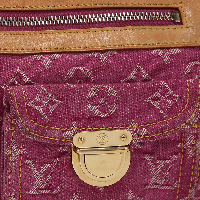 Bolso de mano Louis Vuitton   en lona denim Monogram rosa y cuero natural - Detail D1