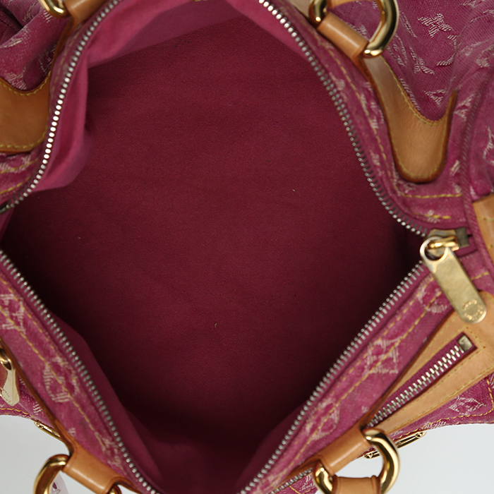 Sac à main Louis Vuitton   en toile denim monogrammée rose et cuir naturel - Detail D8