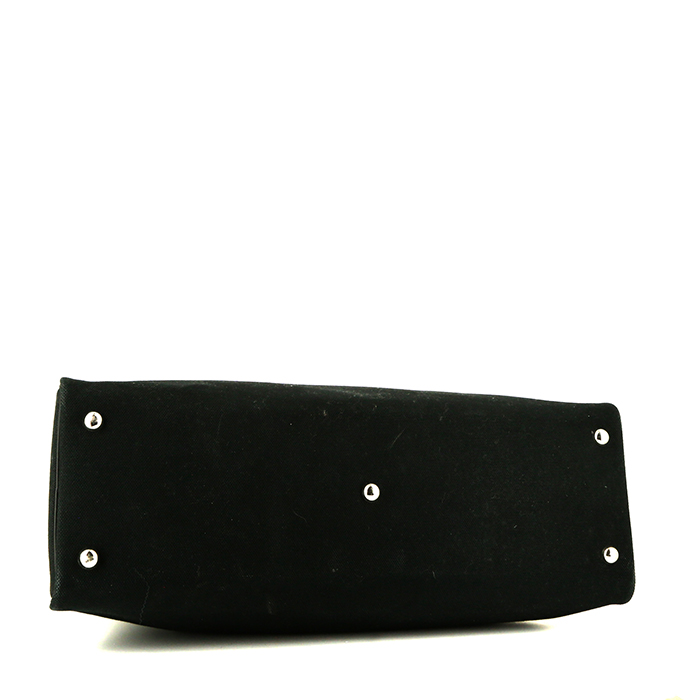 Hermès Heeboo handbag in black canvas and black leather - Detail D4