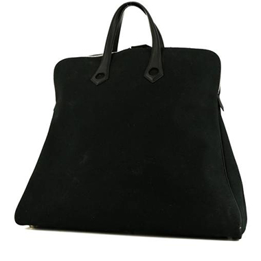 Bolso de mano Hermès Heeboo en lona negra y cuero negro