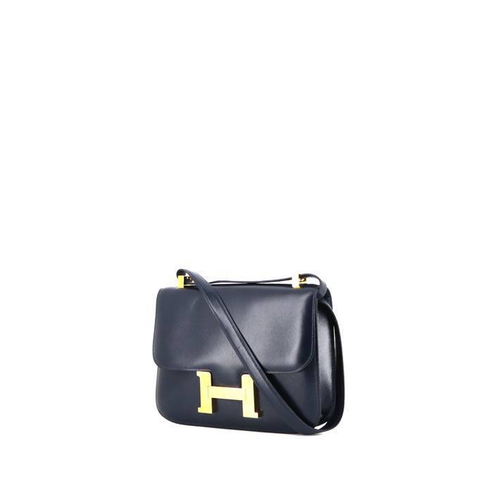 Hermes Constance handbag in navy blue box leather - 00pp
