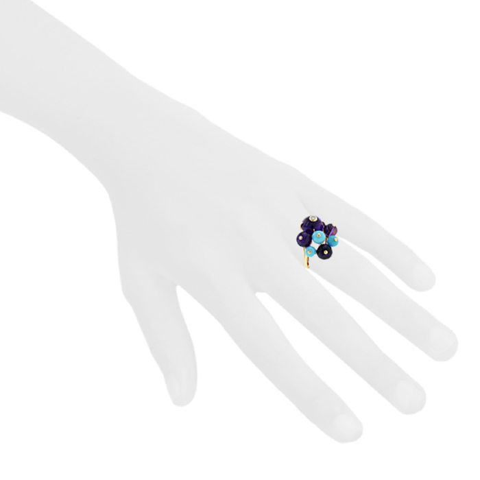 Bague Cartier Délice de Goa en or jaune,  améthystes et turquoises - Detail D1