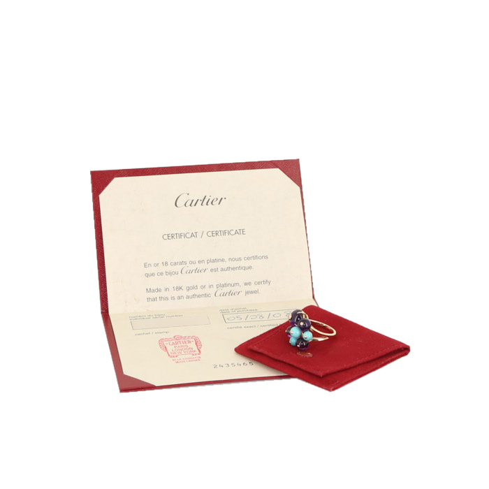 Cartier Délice de Goa ring in yellow gold, amethysts and turquoises - Detail D2