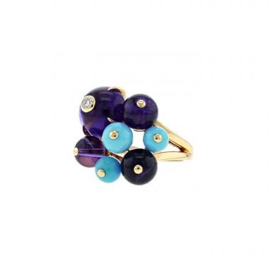Cartier Délice de Goa ring in yellow gold,  amethysts and turquoises