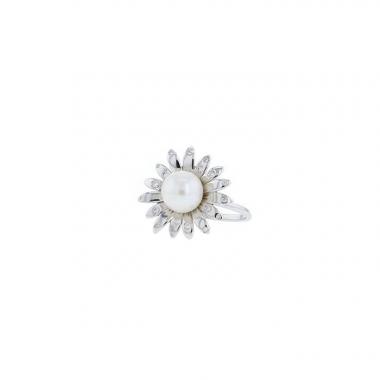 Anello Mauboussin Au Café des Deux Amours in oro bianco,  perla e diamanti