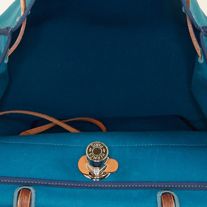 Hermes Herbag bag worn on the shoulder or carried in the hand canvas and natural Hunter cowhide - Detail D3