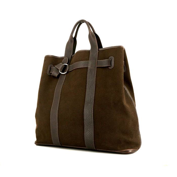 Hermès shopping bag in brown canvas and brown leather - 00pp