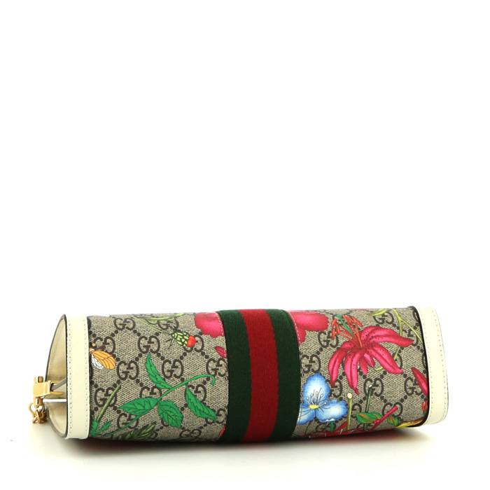 Bolso bandolera Gucci Ophidia en lona Monogram beige y cuero beige - Detail D4