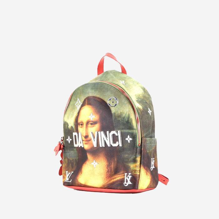 Louis Vuitton  Editions Limitées Jeff Koons backpack  in green and beige leather  and pink leather