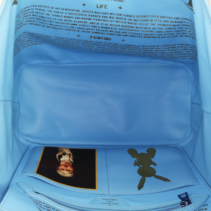 Shopping bag Louis Vuitton Neverfull Edition Limitée Jeff Koons modello medio in tela con motivo e pelle blu - Detail D2
