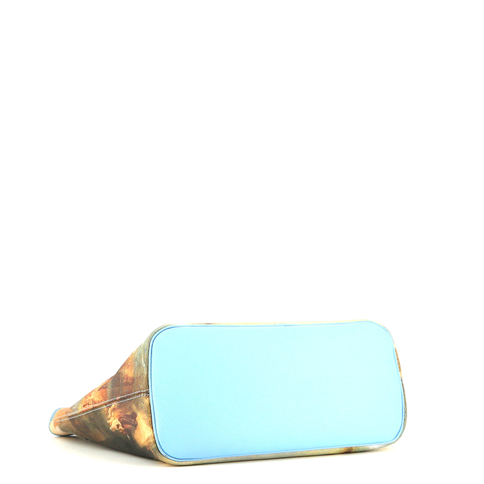 Shopping bag Louis Vuitton Neverfull Edition Limitée Jeff Koons modello medio in tela con motivo e pelle blu - Detail D4