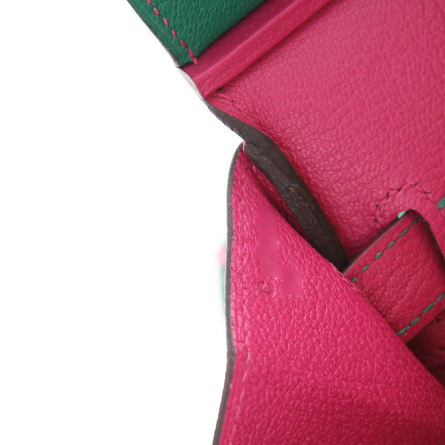 Borsa Hermes Birkin 30 cm in capra bicolore verde e fucsia - Detail D4