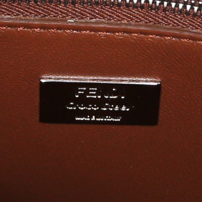 Borsa Fendi Mini Peekaboo in coccodrillo marrone e legno naturale - Detail D4